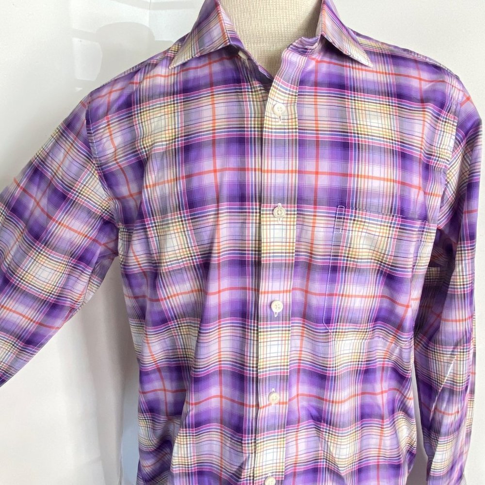 Seaward‎ & Stearn button dress shirt sz M medium mens purple plaid $225